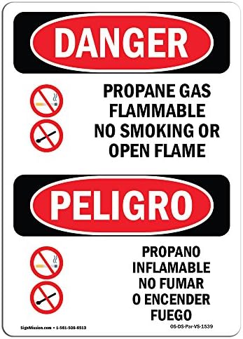 סימן סכנה של OSHA - גז פרופאן דליק ללא עישון | מדבקות תווית ויניל | הגן על העסק שלך, אתר הבנייה, המחסן והחנות